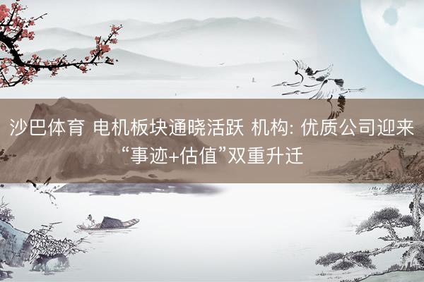 沙巴体育 电机板块通晓活跃 机构: 优质公司迎来“事迹+估值”双重升迁