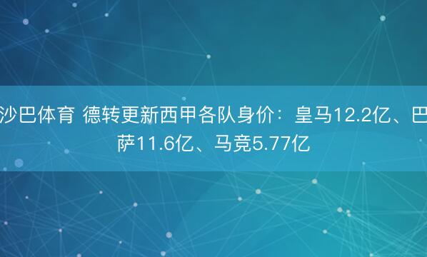 沙巴体育 德转更新西甲各队身价：皇马12.2亿、巴萨11.6亿、马竞5.77亿